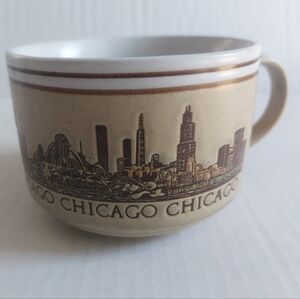 Vintage Stoneware Chicago Coffee MUG Wide CUP CITY scene Engraved